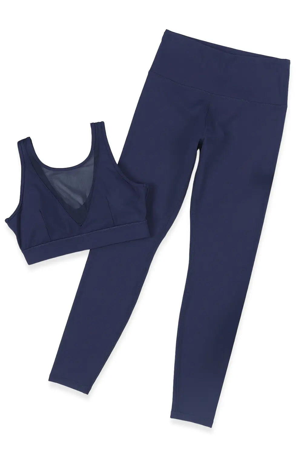 Blue mesh splicing crop top high waist sports set -