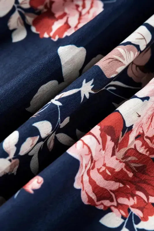 Blue Ruffle Off Shoulder Flounce Sleeve Floral Blouse - Fashionfitz