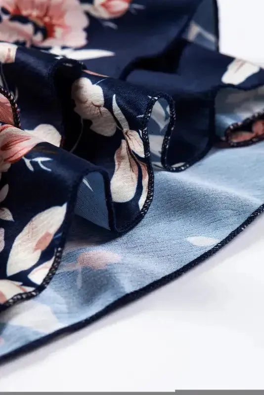 Blue Ruffle Off Shoulder Flounce Sleeve Floral Blouse - Fashionfitz