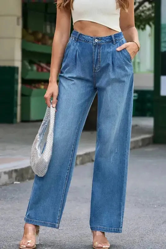 Blue Slouchy Wide Leg Jeans - Fashionfitz