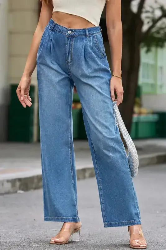 Blue Slouchy Wide Leg Jeans - Fashionfitz
