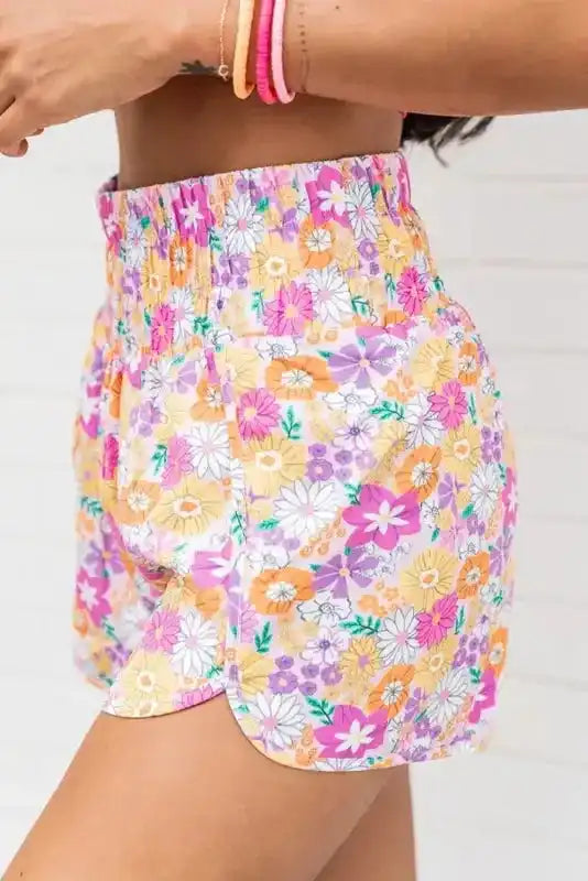 Boho Floral Shirred Casual Shorts - Fashionfitz