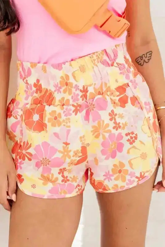 Boho Floral Shirred Casual Shorts - Fashionfitz