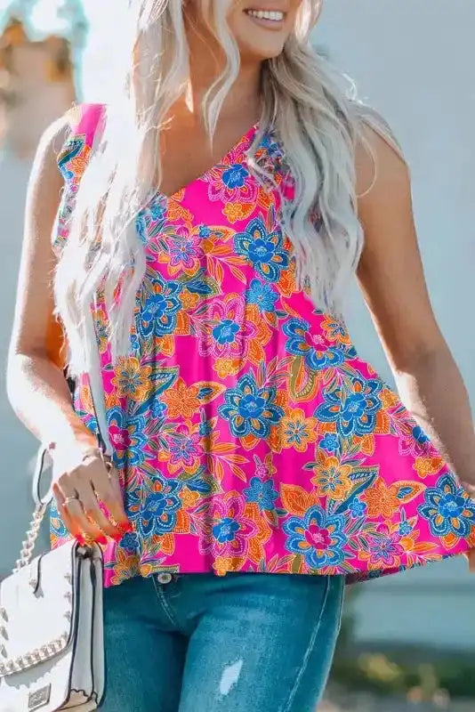 Boho Flounce V Neck Tank Top - Fashionfitz