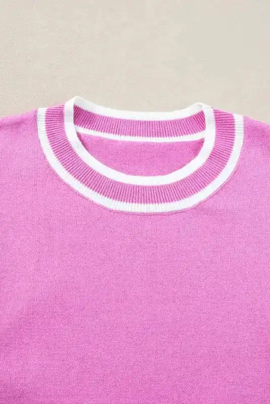 Bonbon Knit Top - Edge Piping Ruffled Sleeve Round Neck - Fashionfitz