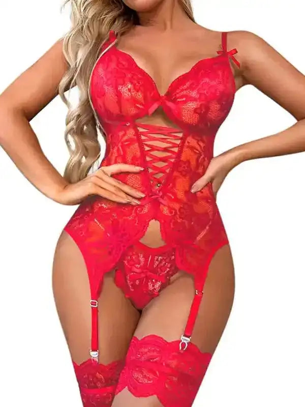 Bonfire Night Lace 3-Piece Garter Set - Fashionfitz