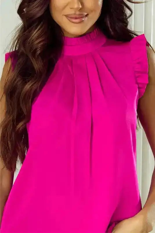 Bright Pink Pleated Sleeveless Top - Fashionfitz