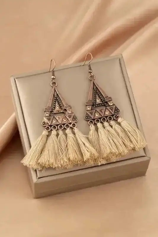 Brown Boho Triangle Metal Tasseled Earrings - Fashionfitz