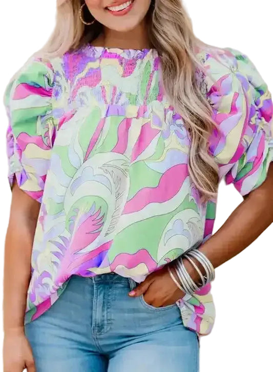 Bubble Sleeve Smock Blouse - Fashionfitz