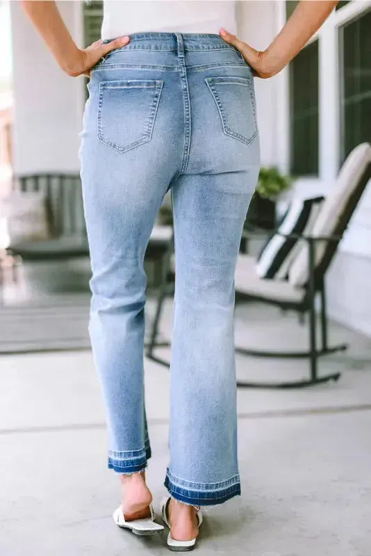 Buttoned Distressed Flared Jeans - Fashionfitz