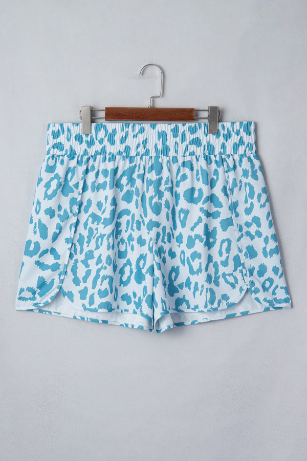 Plus Size Leopard Print Elastic High Waist Athletic Shorts — side view | Fashionfitz UK