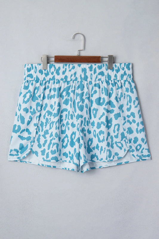 Beau blue plus size leopard elastic waist athletic shorts