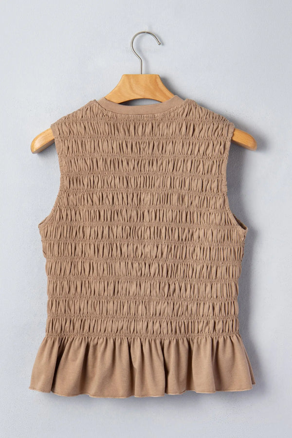 Smoke gray shirred ruffle hem tank top side view | Fashionfitz UK