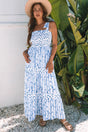 Sky Blue Floral Smocked Tied Straps Tiered Maxi Dress Women UK