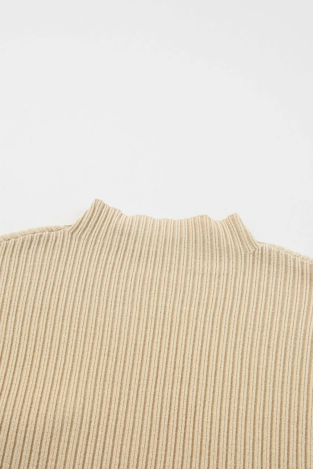 Oatmeal Patch Pocket Ribbed Knit Short Sleeve Sweater Dress