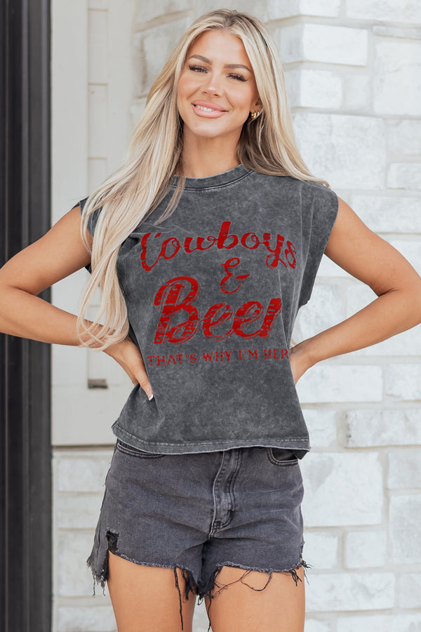 Sleet Cowboy Western Graphic Mineral Wash Tank Top Women UK