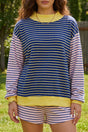 Stripe colour block ribbed knit shorts set — front view of full coordinated set