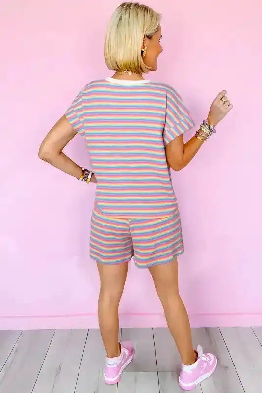 Pink candy stripe lounge set back view — Fashionfitz UK