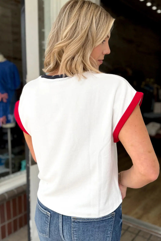 Women’s usa sequin colourblock letter print loose t-shirt t-shirts