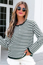 Stripe Drop Shoulder Button Placket Sweater