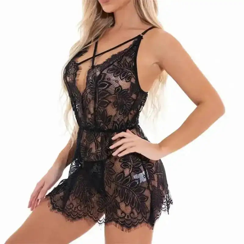 Chest Cross Lace Babydoll - Fashionfitz