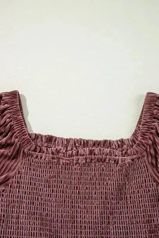 Chestnut Half Zip V Neck Ribbed Velvet Top - Fashionfitz