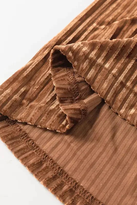 Chestnut Half Zip V Neck Ribbed Velvet Top - Fashionfitz