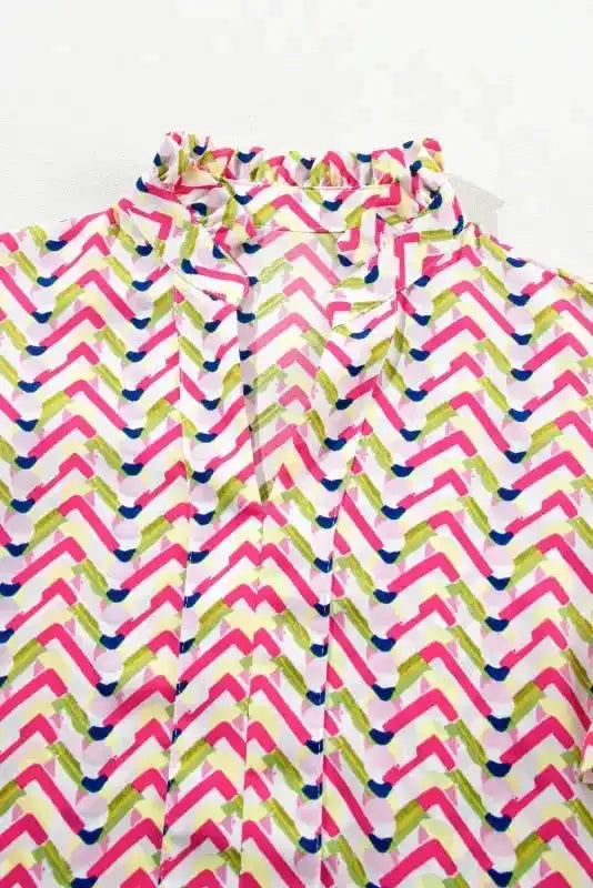 Chevron Print Ruffled Sleeve Blouse - Fashionfitz