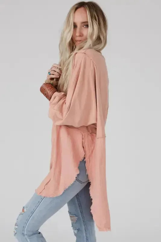 Chic High-Low Hem Oversized Blouse - Fashionfitz