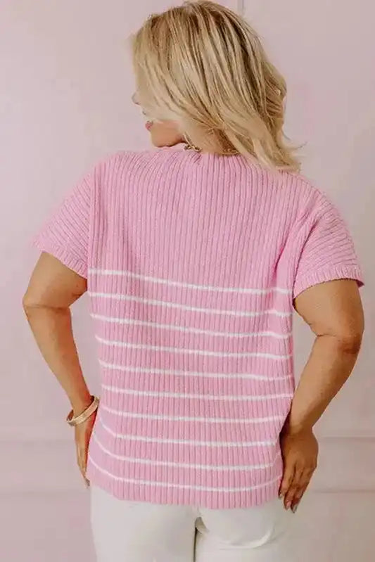 Chic Stripes Casual Plus Tee - Fashionfitz