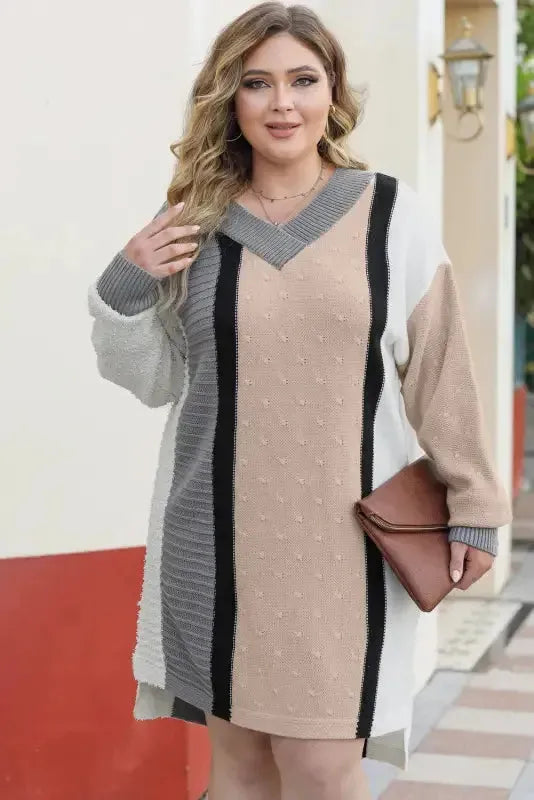 Color Block Plus Size Sweater Dress - Fashionfitz