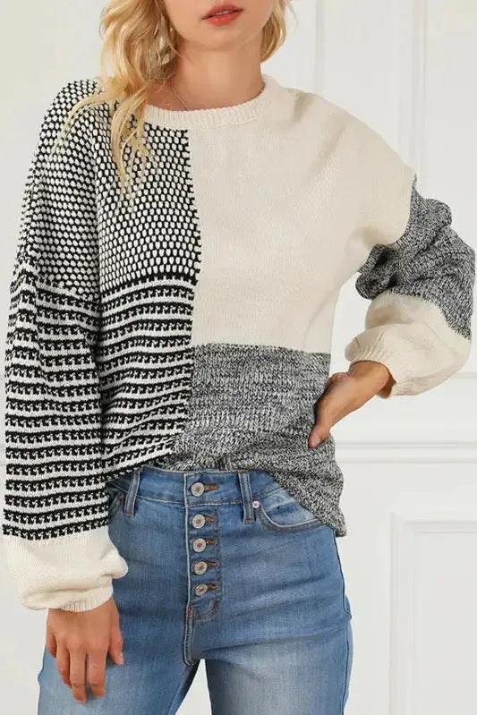 Color-Block Tie-Back Sweater - Black - Fashionfitz