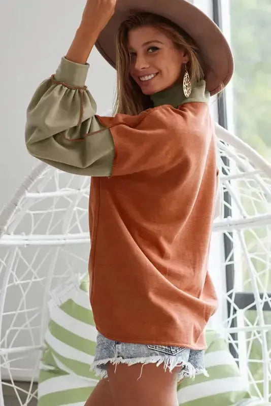 Colour block zip-up sweatshirt back view — Fashionfitz UK