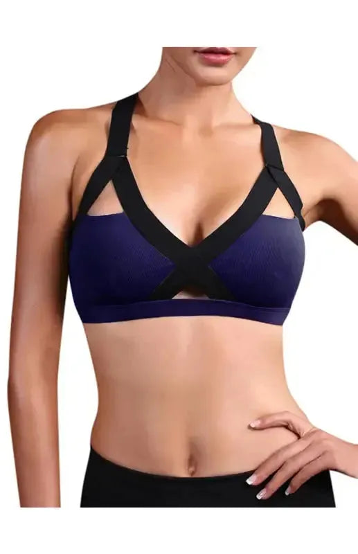 Color Contrast Sexy Cross Elastic Sports Bra - Fashionfitz