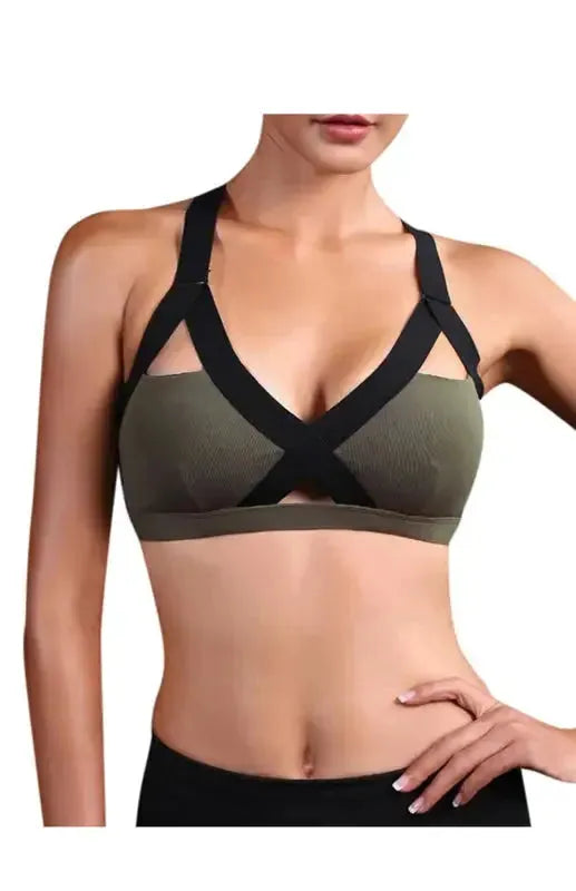Color Contrast Sexy Cross Elastic Sports Bra - Fashionfitz