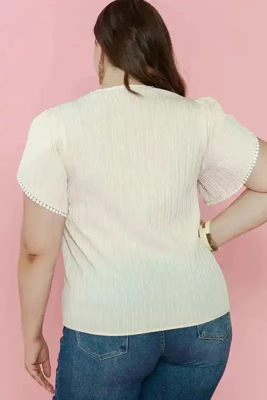 Contrast Guipure Lace Plus Blouse - Beige - Fashionfitz