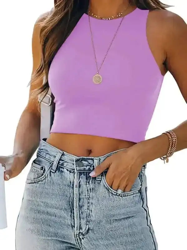 Crew Neck Racer Tank Top - Fashionfitz