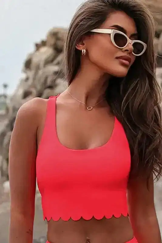 Crossed Straps Cropped Bikini Top - Fashionfitz
