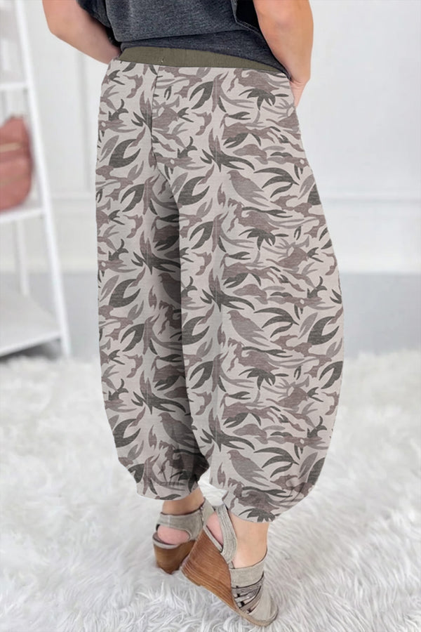 Khaki Camo Cargo Barrel Pants Women UK — side view showing barrel leg shape and contrast waistband detail — Fashionfitz