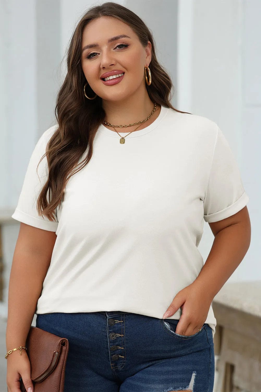 Gray Casual Plain Crew Neck Tee
