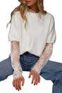 Beige lace sleeve fuzzy sweater women uk | fashionfitz