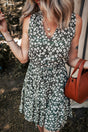 Green Boho Floral Print V Neck Tunic Sleeveless Dress