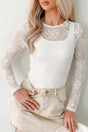 Beige Long Sleeve Sheer Mesh Lace Top