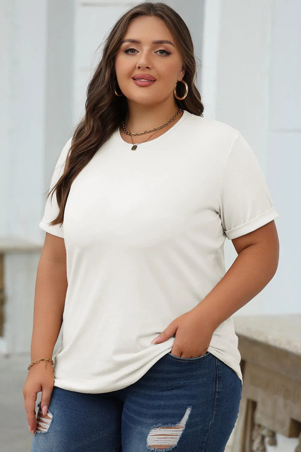 Gray Casual Plain Crew Neck Tee
