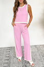 Colorblock Trim Cropped Tank High Waist Wide-Leg Pants Two-Piece Set — front view | Fashionfitz UK