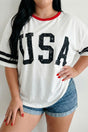 Plus Size Retro Stripe Trim Short Sleeve Tee Women UK