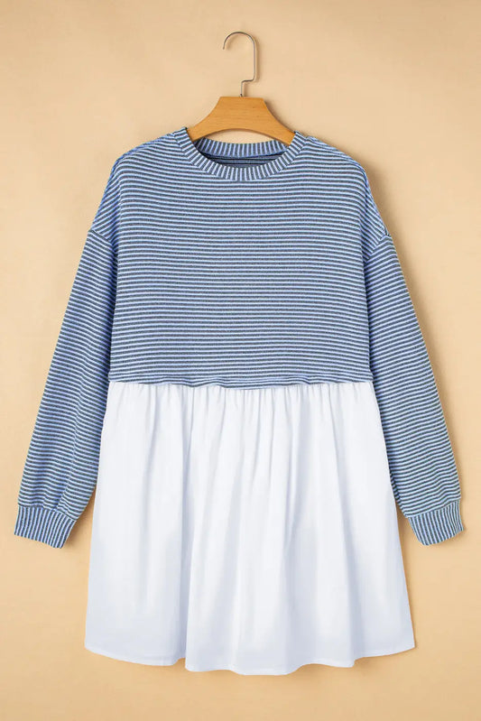 Cobalt stripe pleated dress - trendy & elegant | high waist design