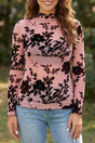 Gossamer pink retro floral mesh long sleeve blouse women UK | Fashionfitz