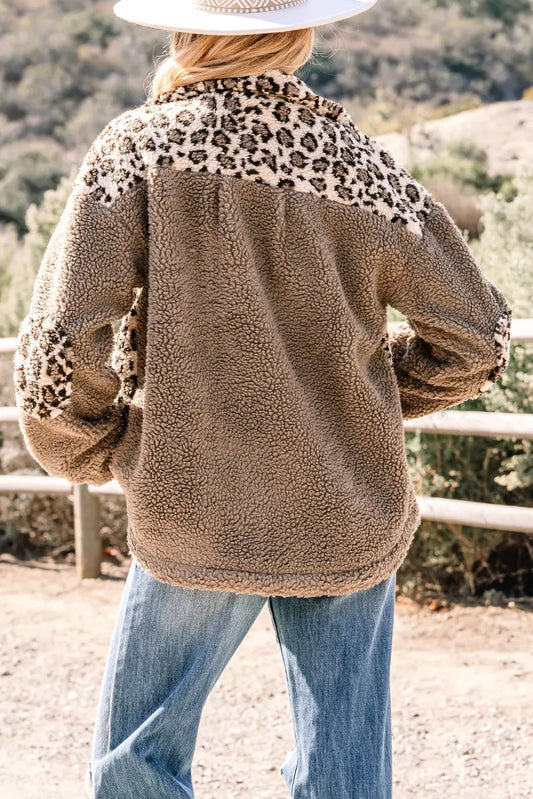 Brown Leopard Print Sherpa Jacket
