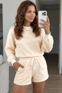 Yellow plaid baggy pullover and drawstring casual shorts 2-piece outfit front view — Fashionfitz UK